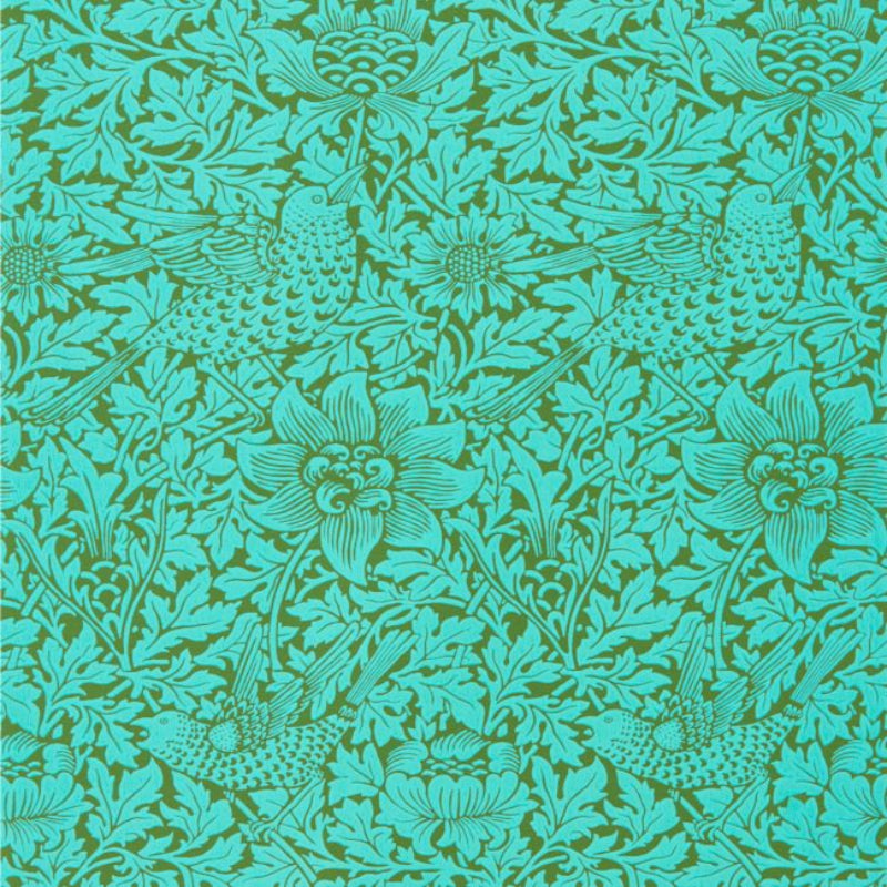 Bird & Anemone Wallpaper - Olive/Turquoise - 216958 - Morris & Co
