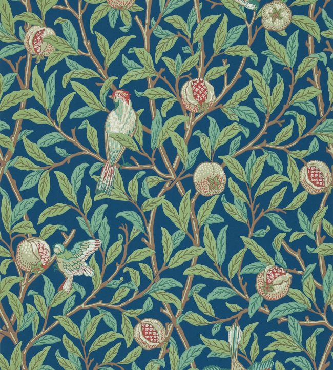 Bird & Pomegranate Wallpaper - Blue/Sage - 212540 - Morris & Co