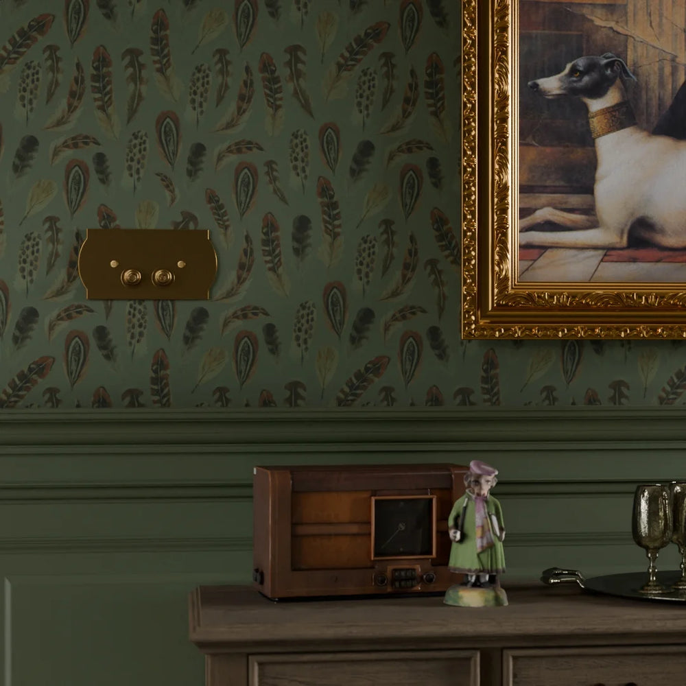 Birds of a Feather Wallpaper - Rural Tones on Seafoam - Lucie Annabel