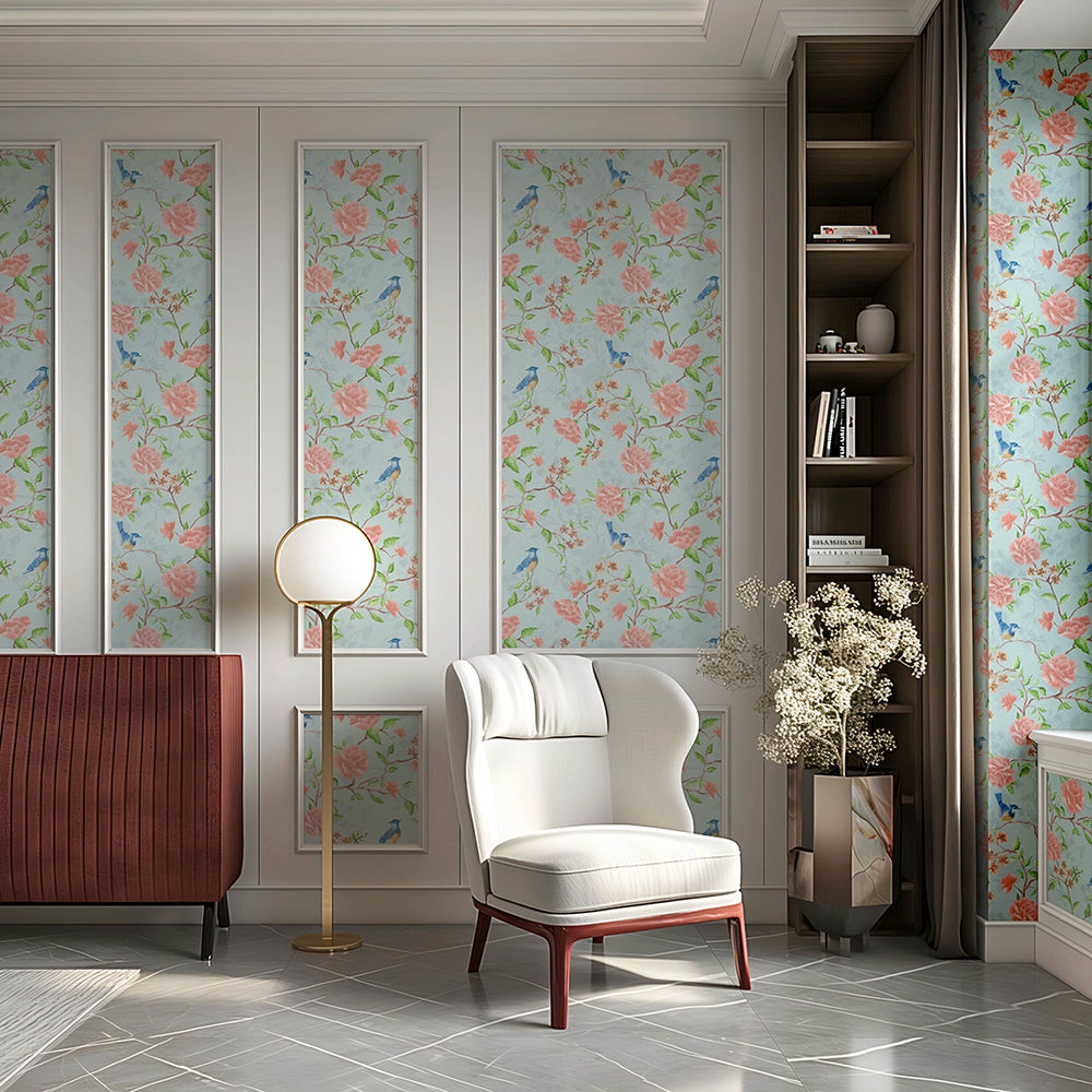 Blossoming Birdsong Wallpaper - Powder Blue - Lucie Annabel