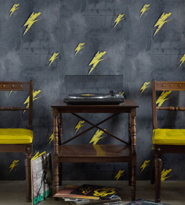 Bolt From Mars Wallpaper - Yellow on Charcoal - BG1900101 - Barneby Gates