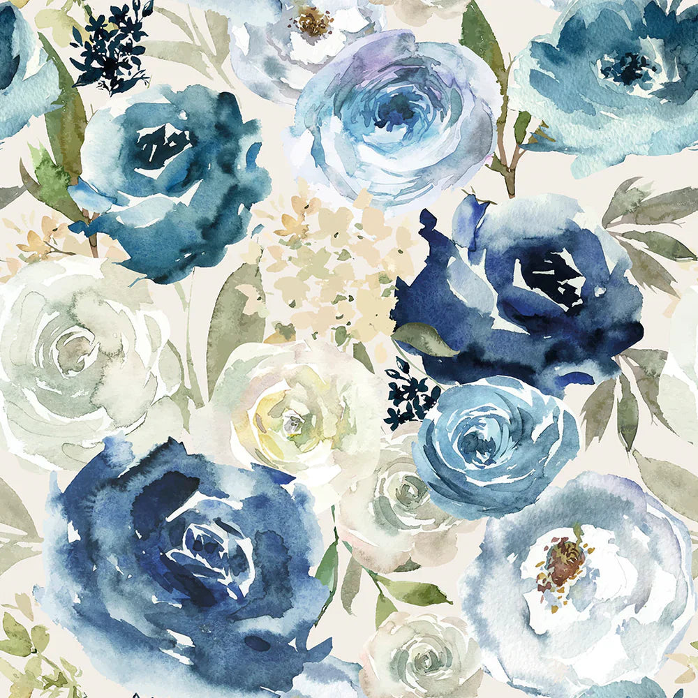 Bouquet De Fleurs Wallpaper - Blues with Chamomile - Lucie Annabel