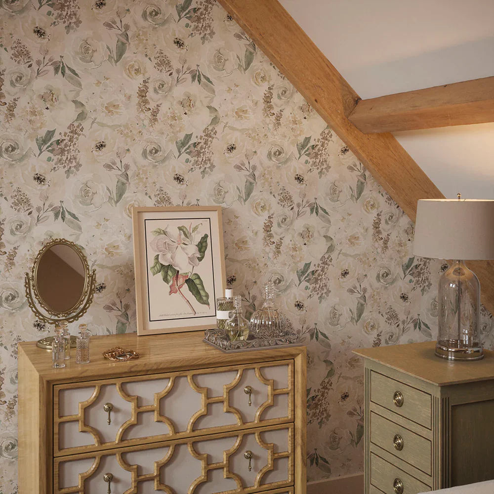 Bouquet De Fleurs Wallpaper - Soft Neutrals - Lucie Annabel