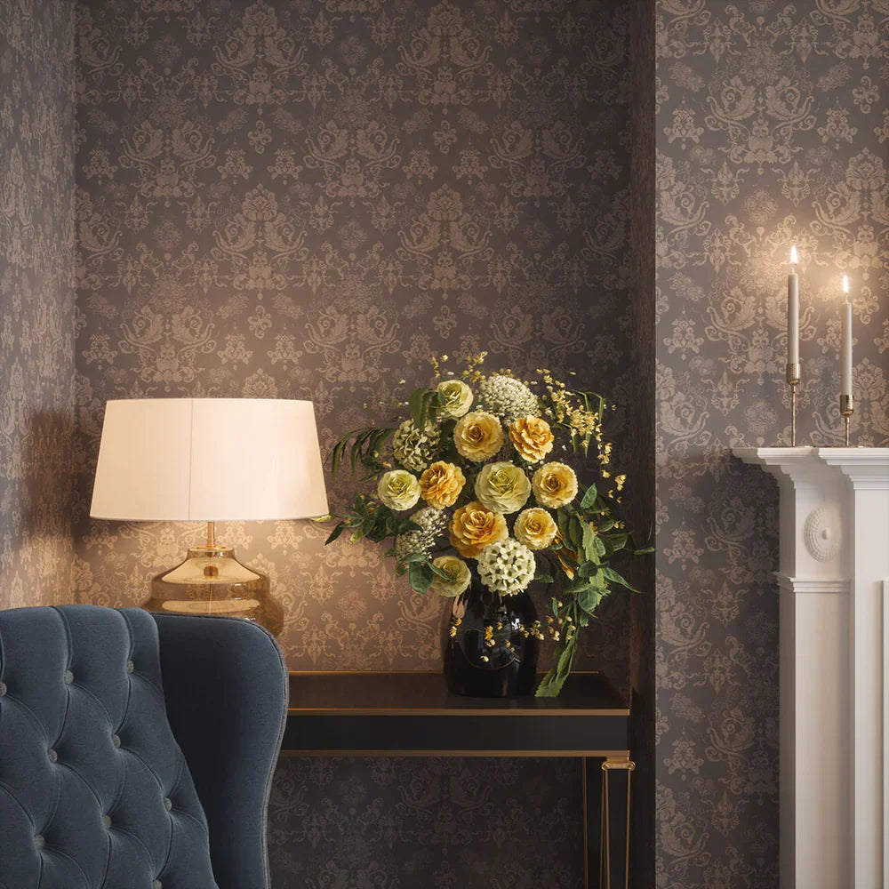 Bridgerton Damask Wallpaper - Slate & Vintage Grey - Lucie Annabel