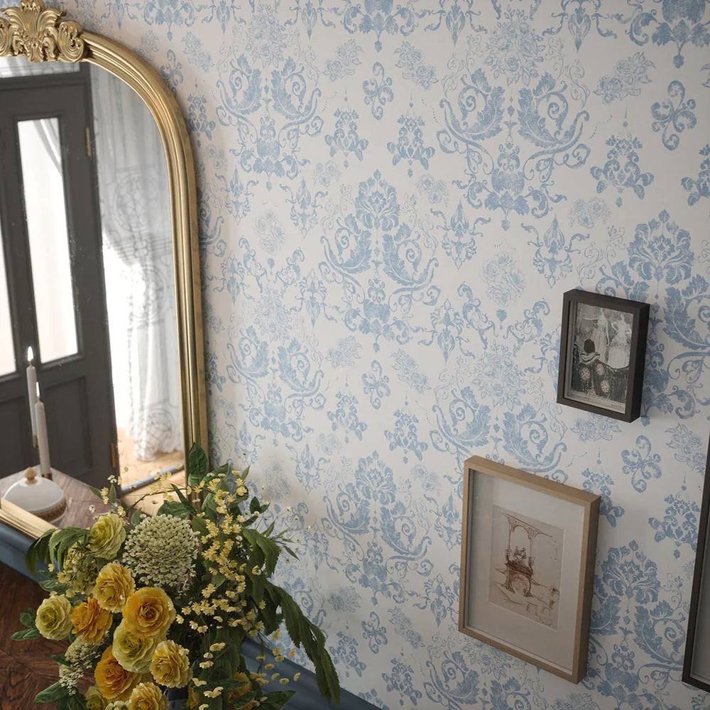 Bridgerton Damask Wallpaper - Wedgwood Blue - Lucie Annabel