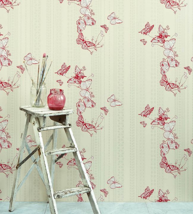 Bugs and Butterflies Wallpaper - Raspberry - BG0100-301 - Barneby Gates