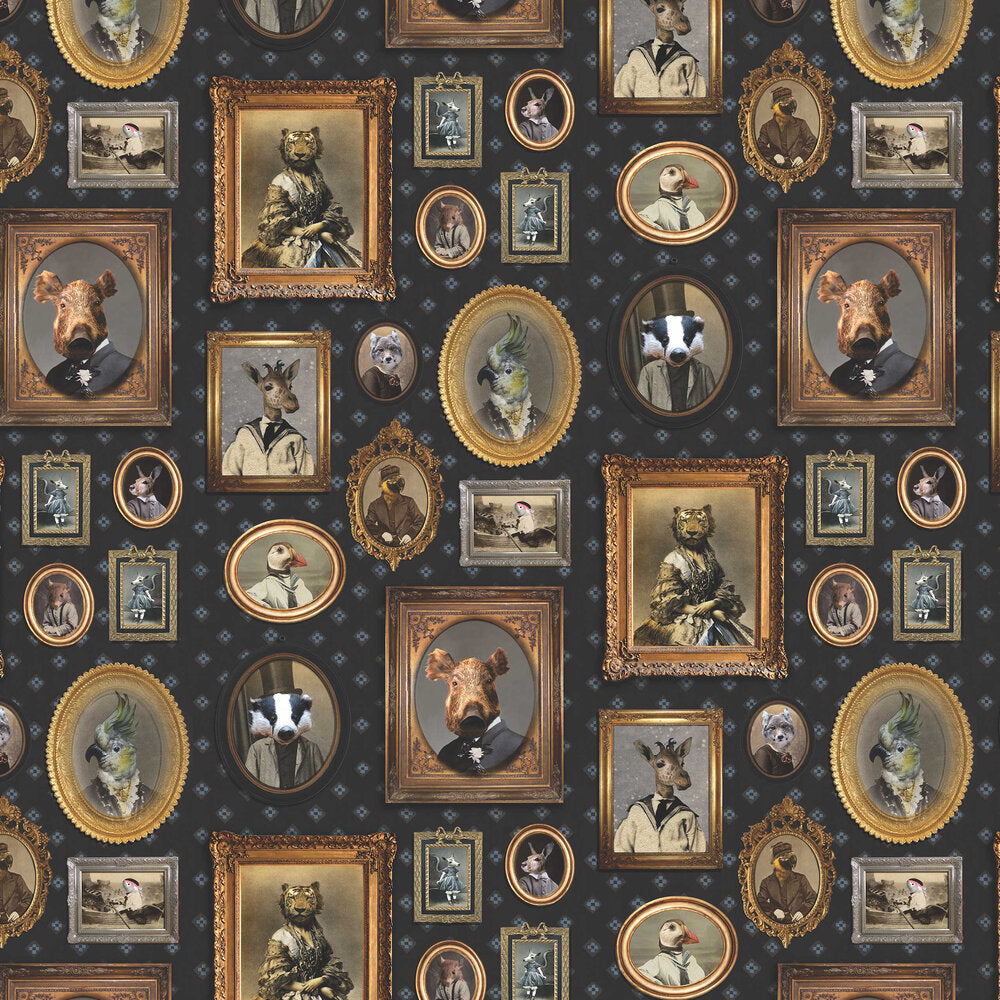 Portrait Gallery Wallpaper - Navy - The Graduate Collection