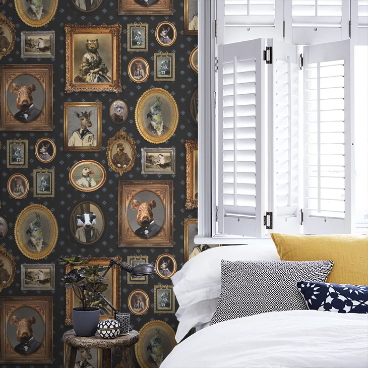Portrait Gallery Wallpaper - Navy - The Graduate Collection