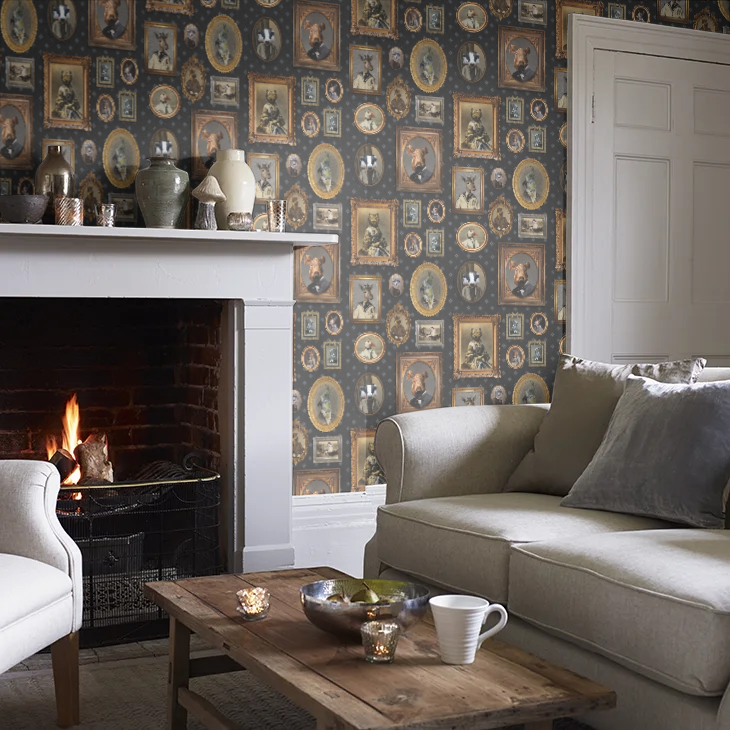 Portrait Gallery Wallpaper - Navy - The Graduate Collection
