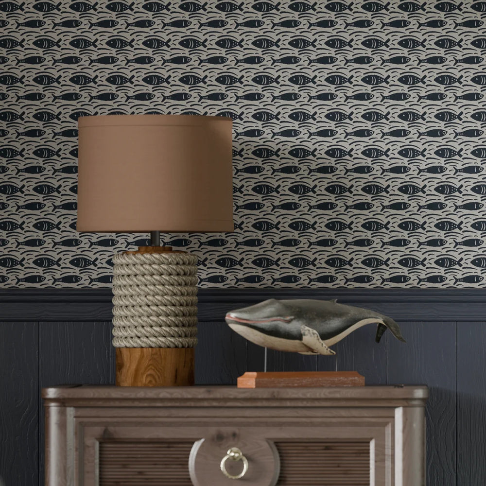 Catch of the Day Wallpaper - Classic Navy - Lucie Annabel