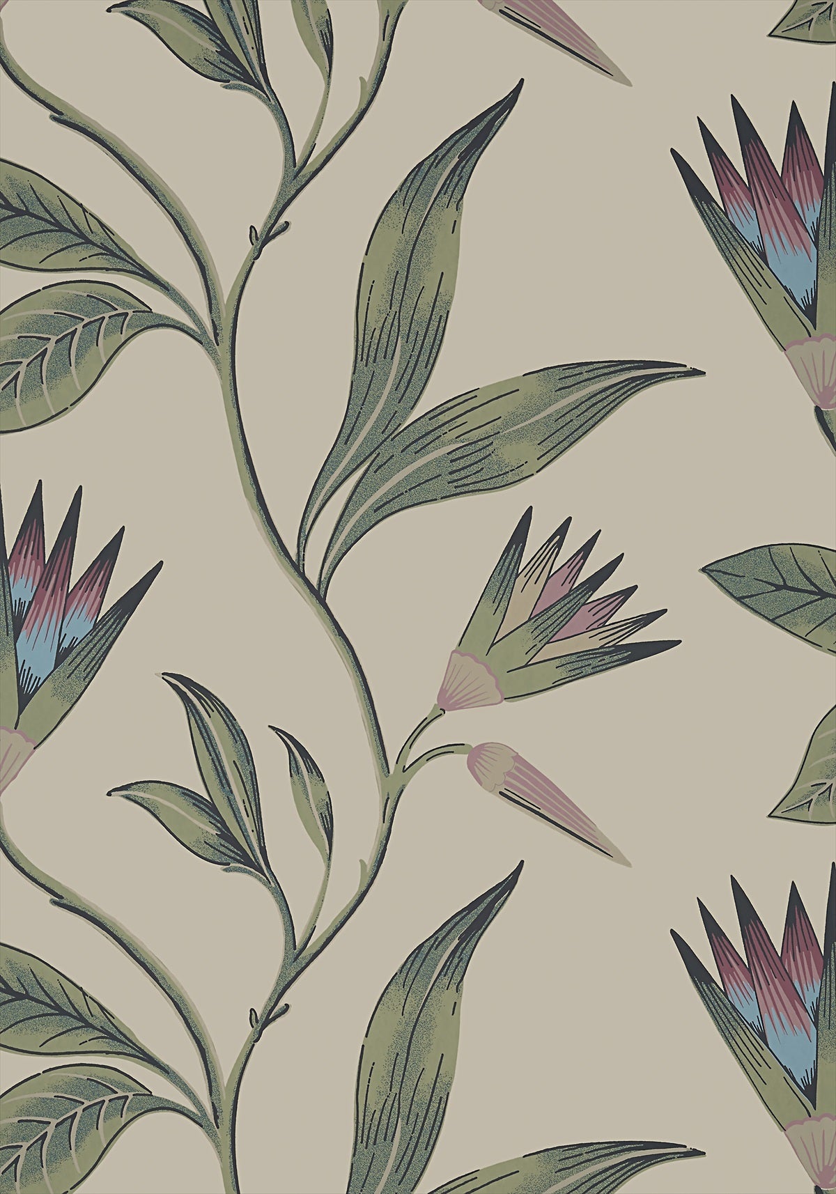 Cleo Vine Wallpaper - Plum and Blue - AT9617 - Anna French