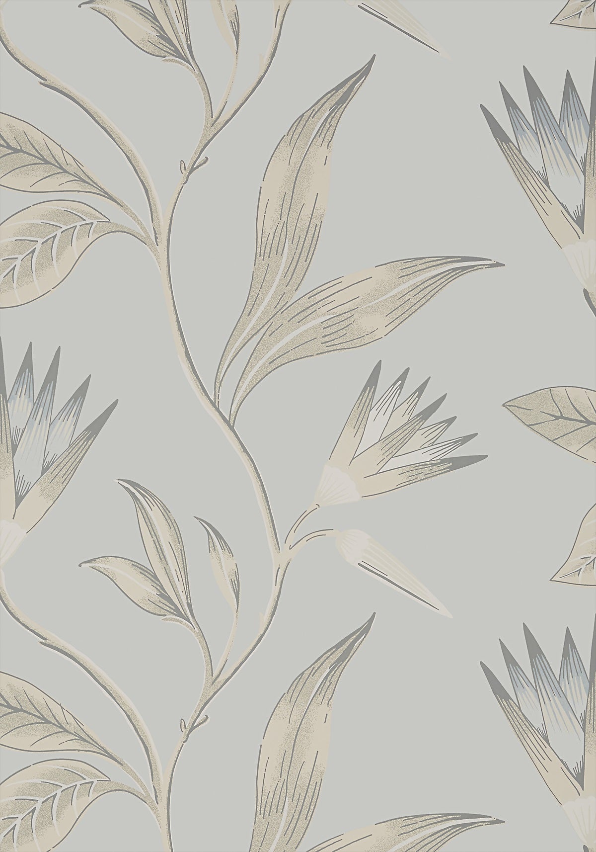 Cleo Vine Wallpaper - Spa Blue on Grey - AT9619 - Anna French