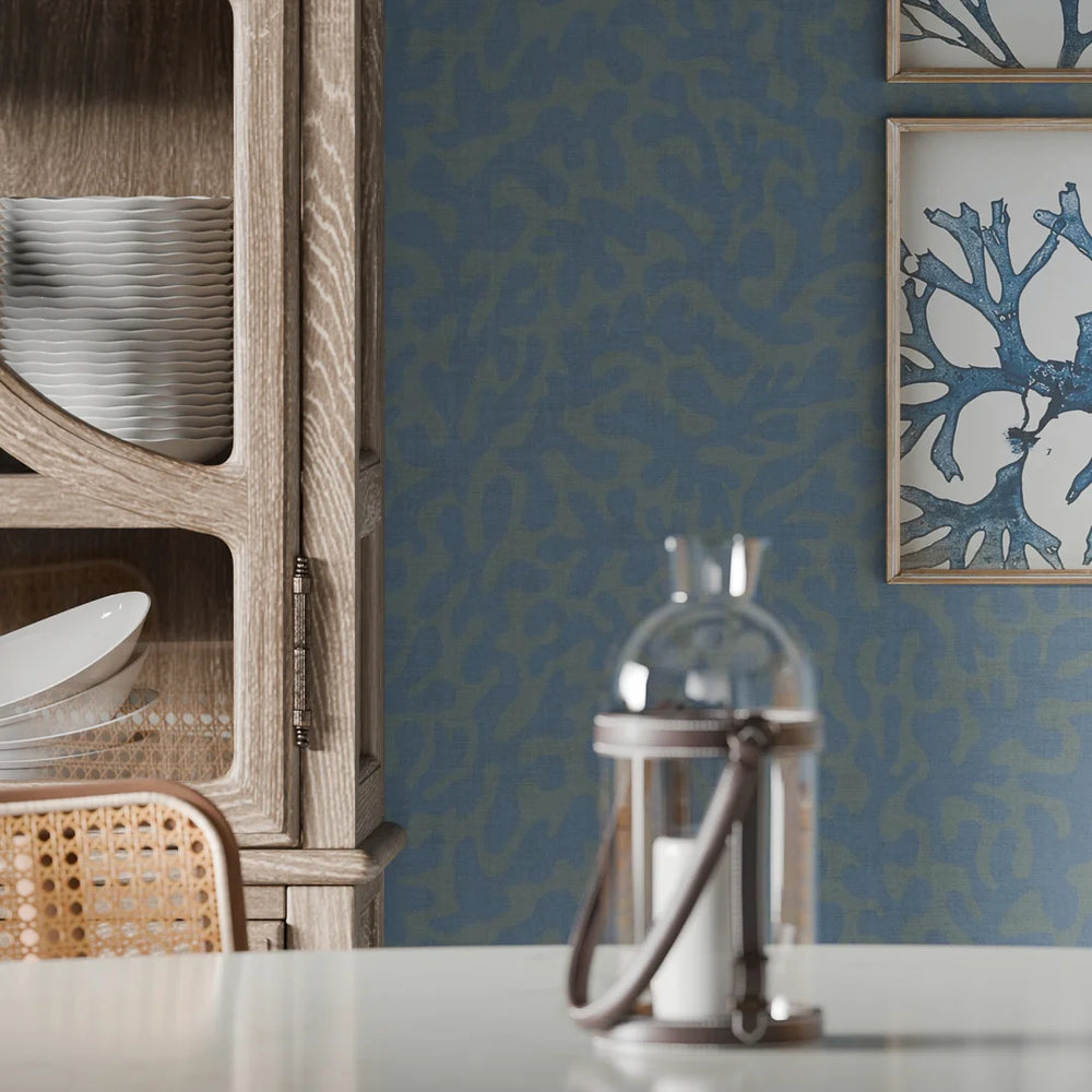 Coral Cove Wallpaper - Cornflower Blue & Rustic Green - Lucie Annabel