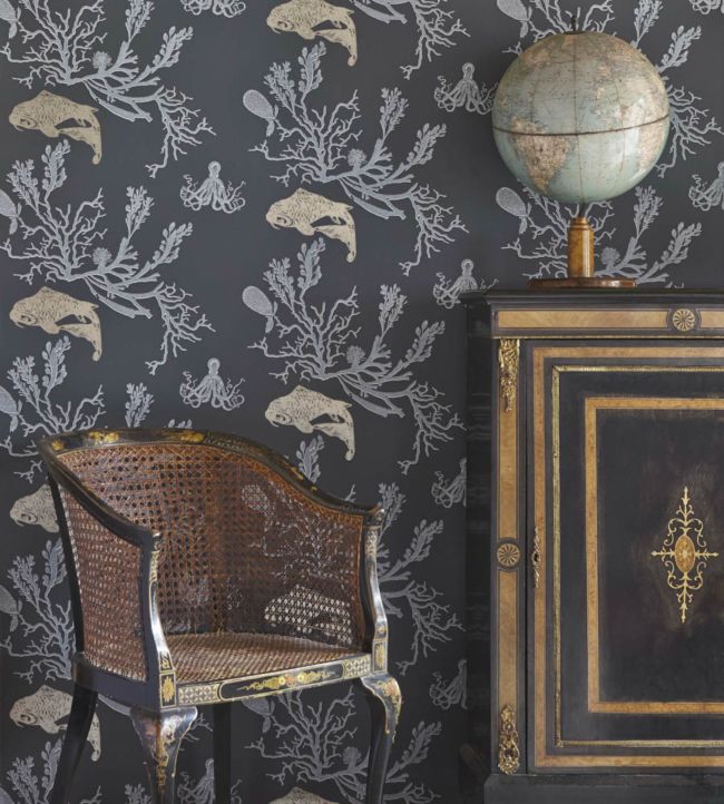 Coral Wallpaper - Charcoal / gold - BG0900-201 - Barneby Gates