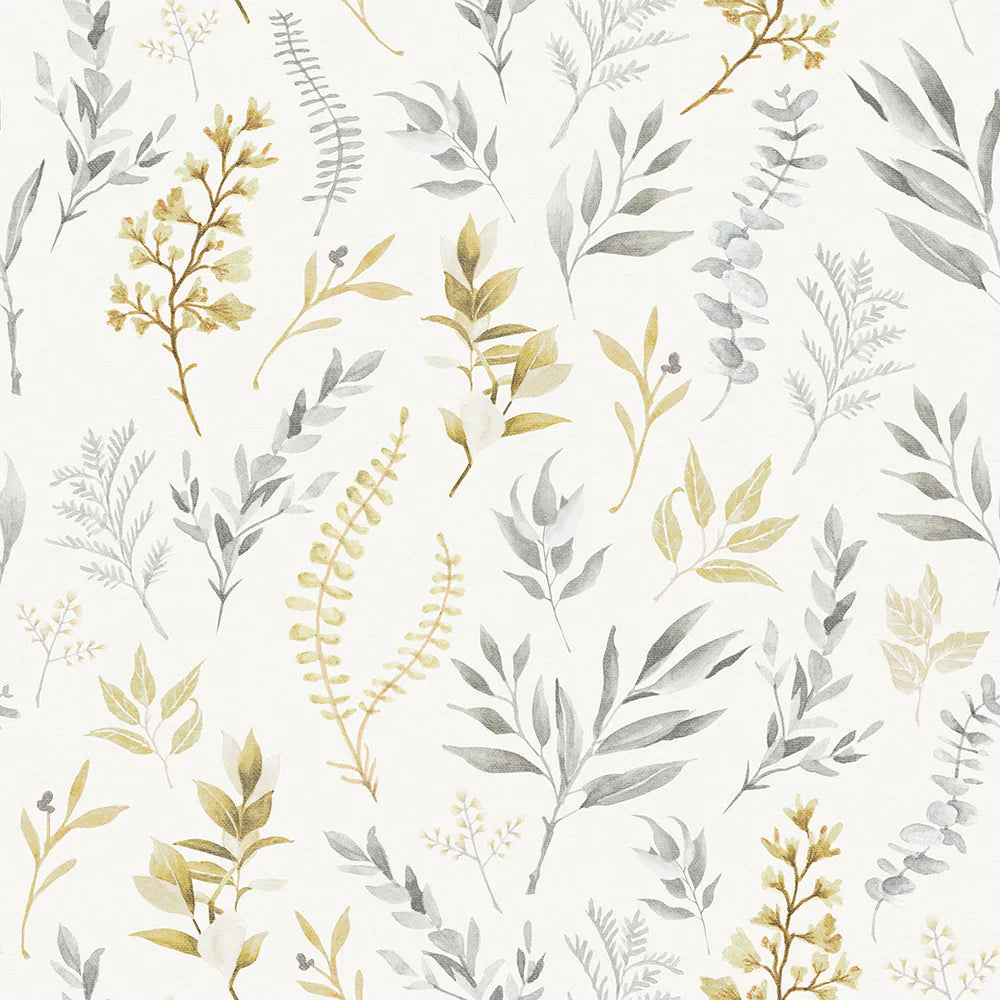 Countryside Trail Wallpaper - Ochre & Vintage Grey on Soft Cream - Lucie Annabel
