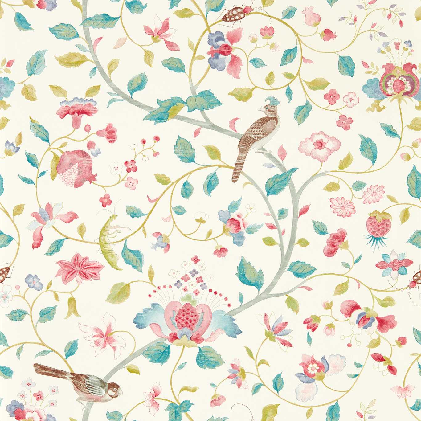 Aril’s Garden Blue Clay/Pink Wallpaper