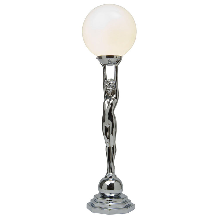 Deco Lady In Chrome White Opal Globe