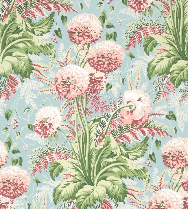 Dahlia Wallpaper - Coral on Robin's Egg - AT24537 - Anna French