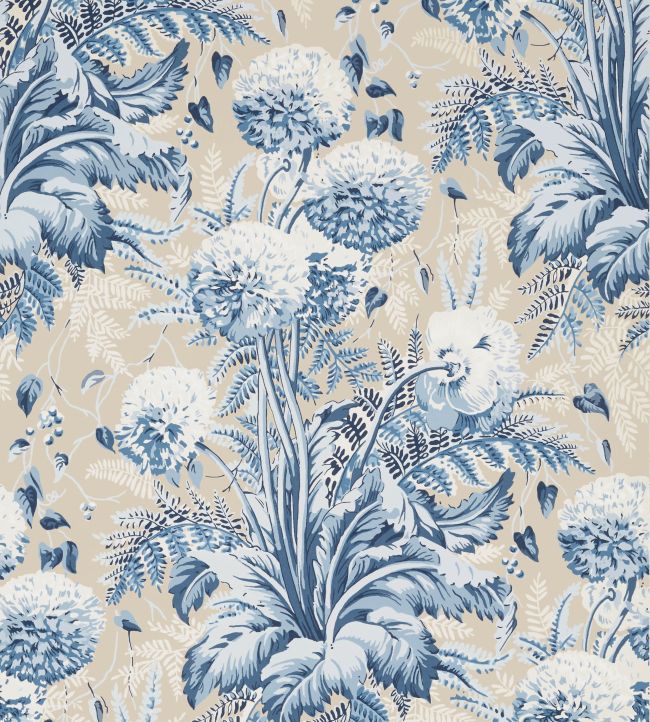 Dahlia Wallpaper - Navy on Linen - AT24540 - Anna French