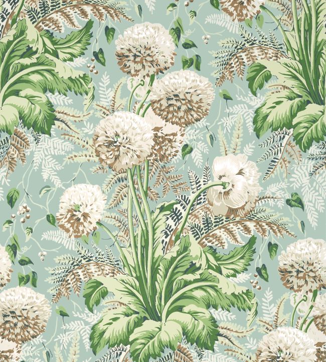 Dahlia Wallpaper - Neutral on Robin's Egg - AT24536 - Anna French