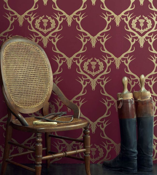 Deer Damask Wallpaper - Claret Gold - BG0100-402 - Barneby Gates