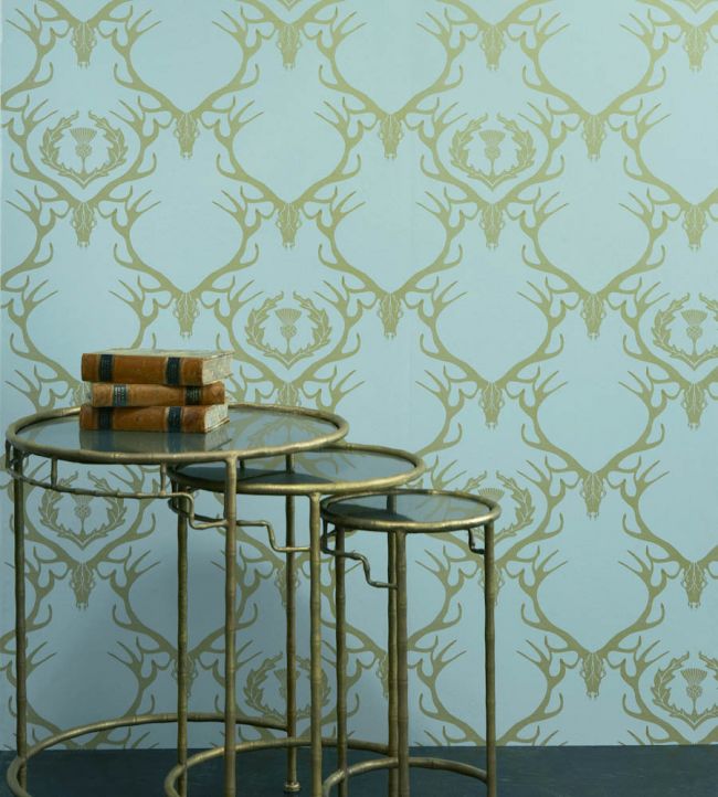 Deer Damask Wallpaper - Duck Egg Blue - BG0100-401 - Barneby Gates