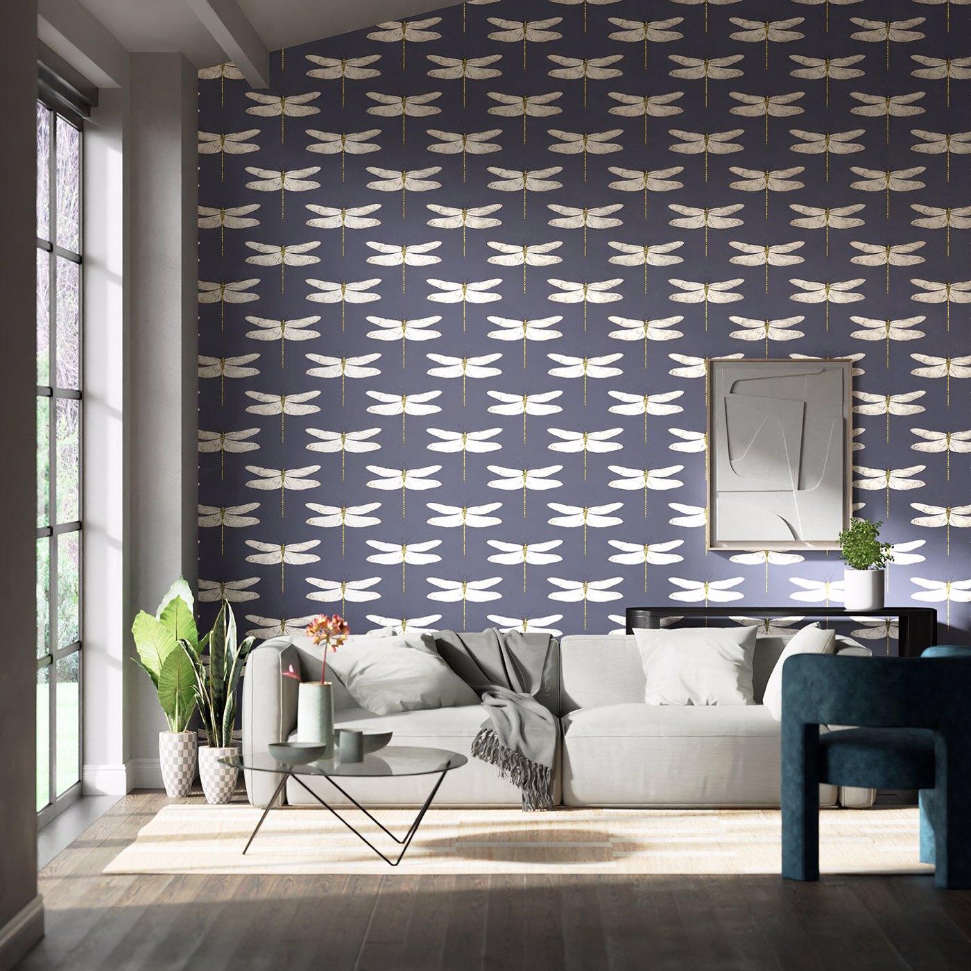 Demoiselle Wallpaper - Ink/Chartreuse - HGAT111243 - Harlequin