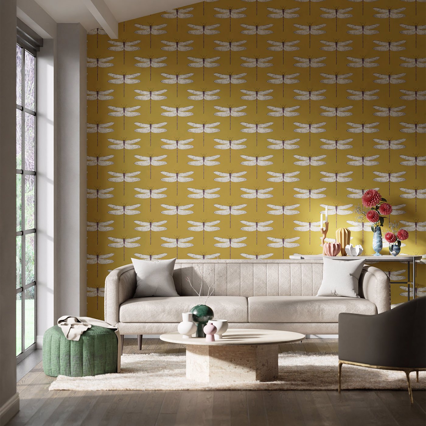 Demoiselle Wallpaper - Ochre/Grape - HGAT111244 - Harlequin