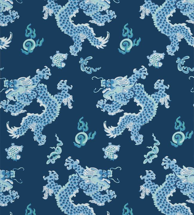 Dragon Dance Wallpaper - Navy - AT23181 - Anna French