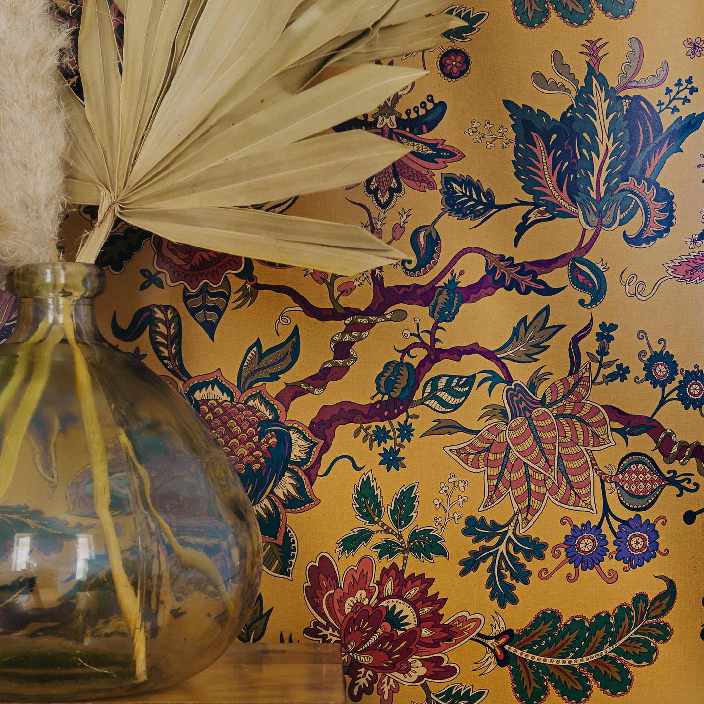 Eden Mustard Fabric with Recycled Eco-Velvet - Yellow - Wear The Walls