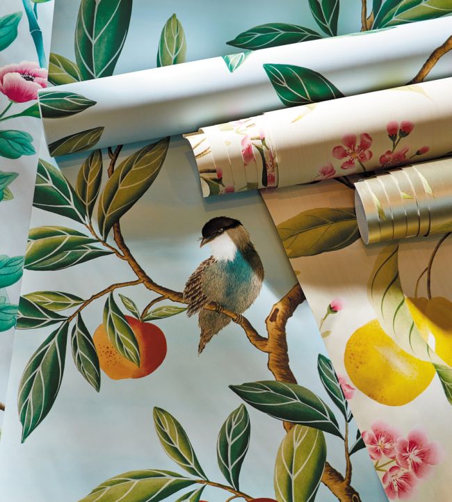 Ella Wallpaper - Sky/Fig Leaf/ Nectarine - HDHW112908 - Harlequin
