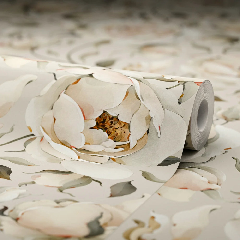 Enchanted Roses Wallpaper - Blush on Castle Stone - Lucie Annabel