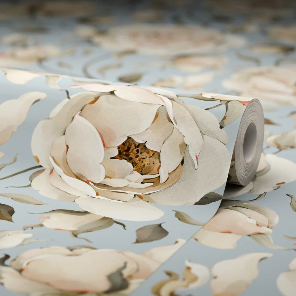 Enchanted Roses Wallpaper - Blush on Mineral Mist - Lucie Annabel