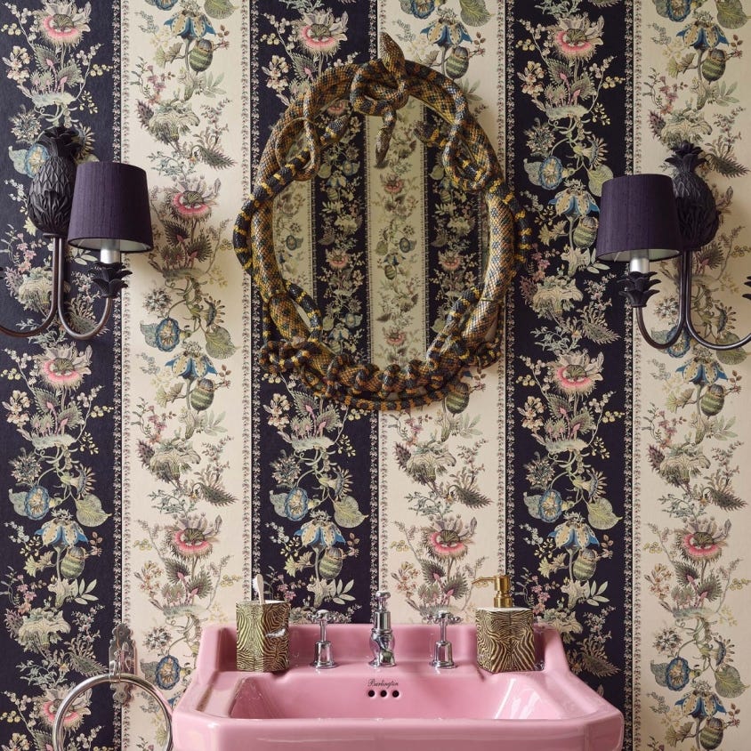 FLORA FANTASIA Stripe Wallpaper - Noir - House of Hackney