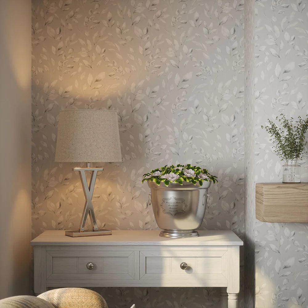 Fallen Foliage Wallpaper - Moon Grey - Lucie Annabel
