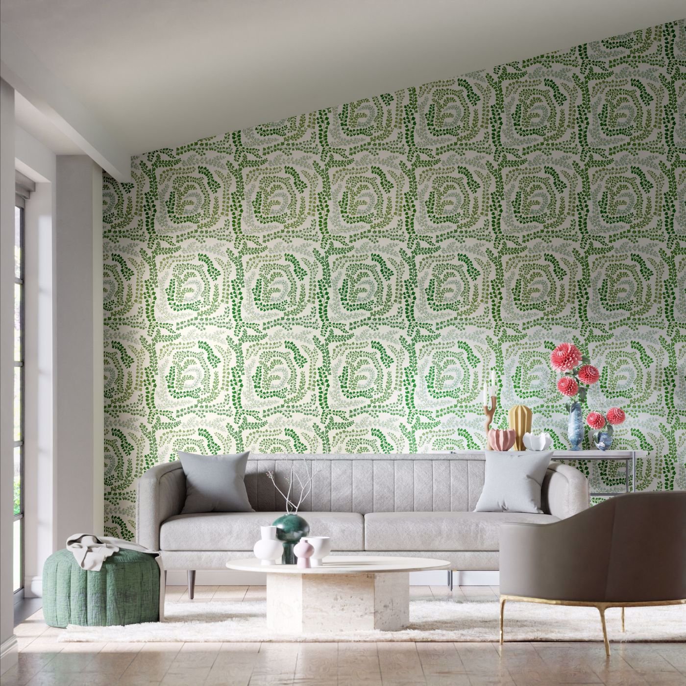 Fayola Wallpaper - Clover/Chalk - HC4W113021 - Harlequin