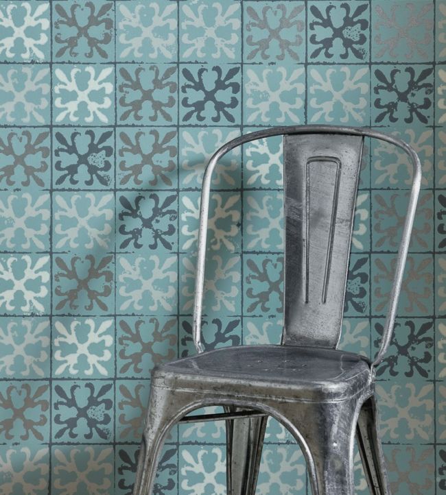 Fleur De Lys Tile Wallpaper - Canteen Blue - BG1600201 - Barneby Gates