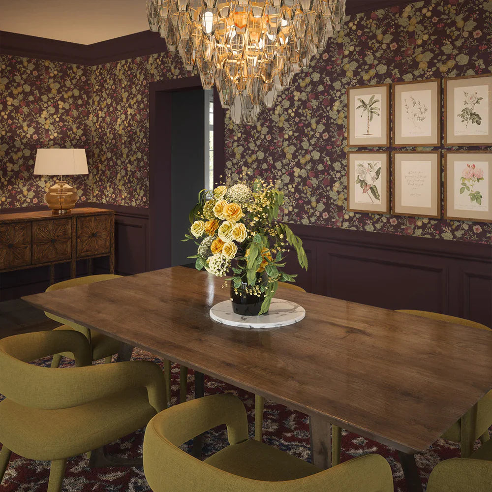 Forgotten Fruit Wallpaper - Sage Green, Raspberry & Gold on Wild Plum - Lucie Annabel