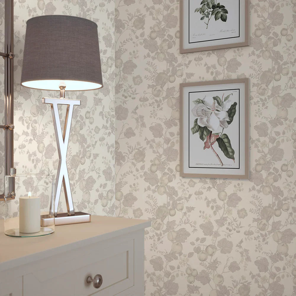 Forgotten Fruit Wallpaper - Vintage Cream & Vintage Grey - Lucie Annabel