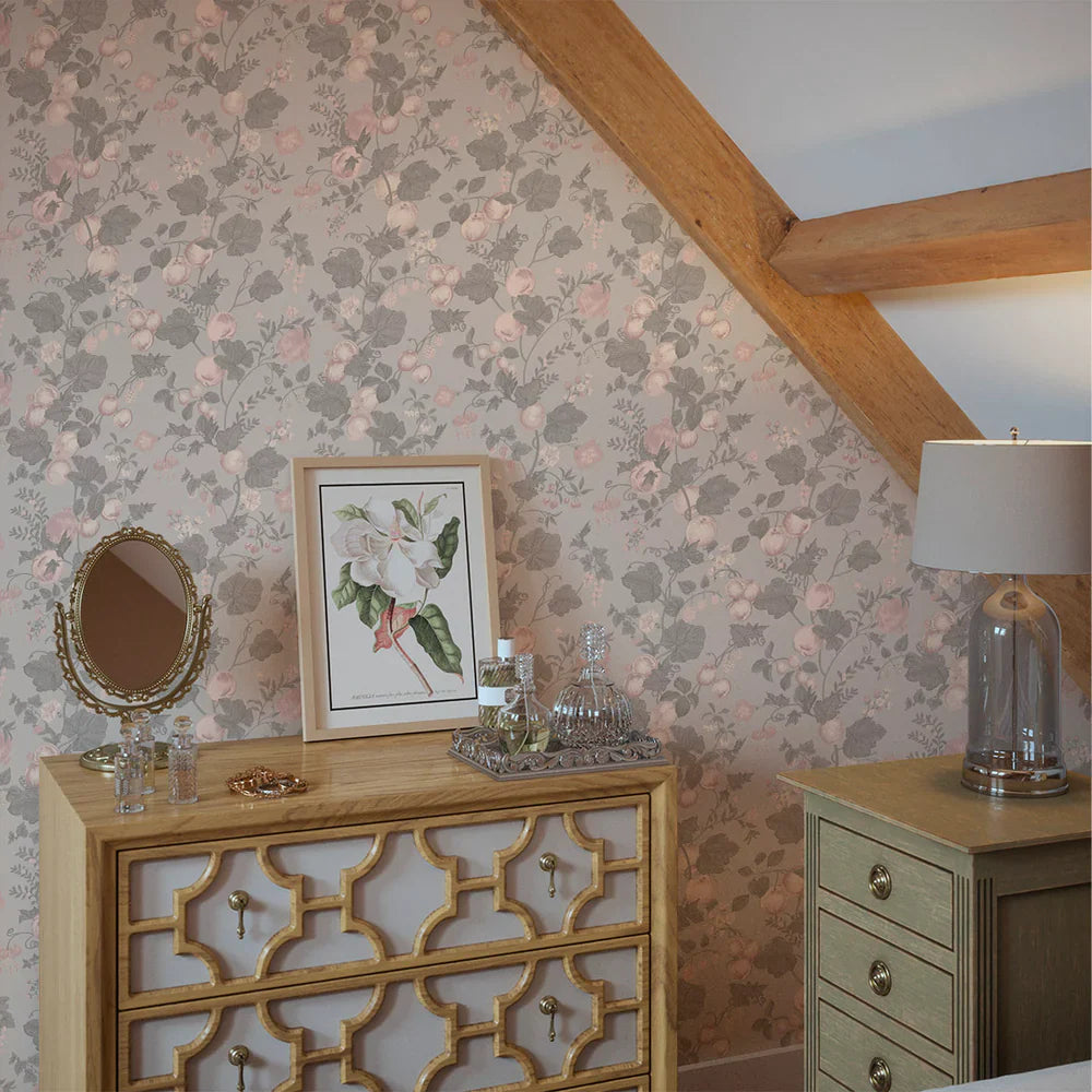 Forgotten Fruit Wallpaper - Violet Grey & Vintage Rose - Lucie Annabel