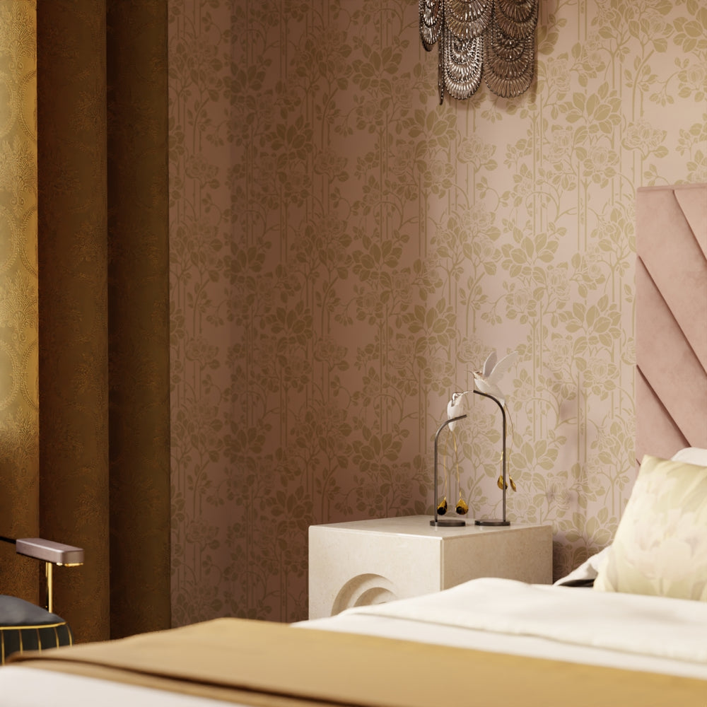 Garden Trellis Wallpaper - Dusty Pink & Gold - Lucie Annabel