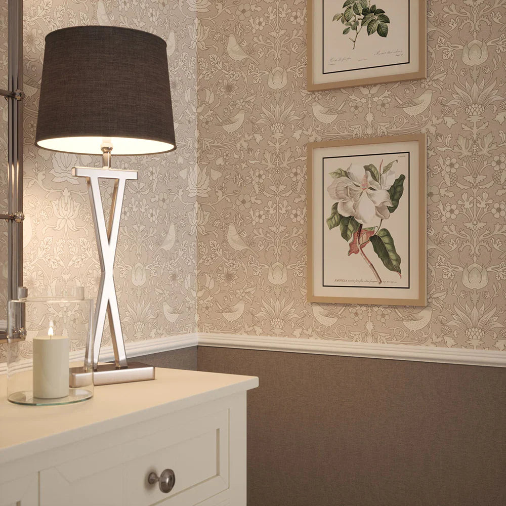 Garden Visitors Wallpaper - Vintage Cream & Linen on Dove Grey - Lucie Annabel