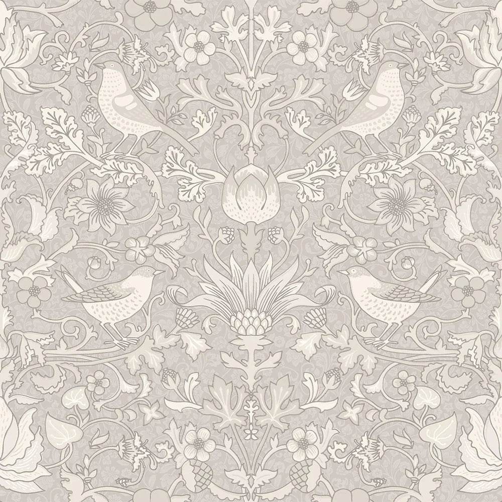 Garden Visitors Wallpaper - Vintage Cream & Linen on Dove Grey - Lucie Annabel