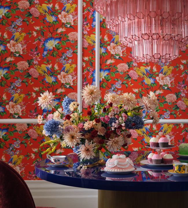 Golden Parrot Wallpaper - Coral - Clarke & Clarke