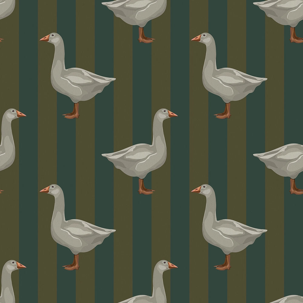 Guard Goose Wallpaper - Gentleman Green & Pine Green - Lucie Annabel