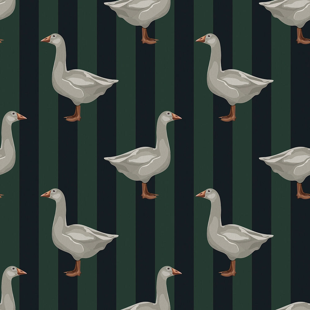Guard Goose Wallpaper - Oxford Blue & Pine Green - Lucie Annabel