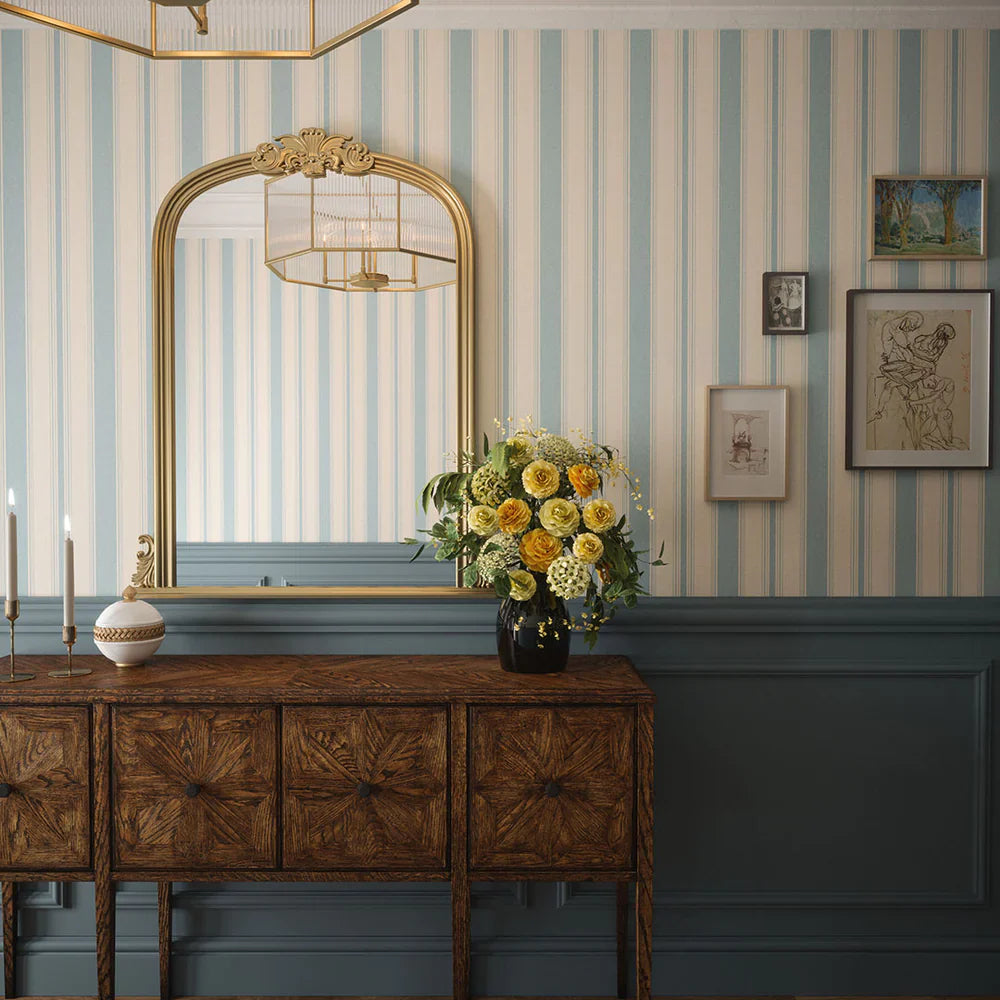 Heritage Stripe Wallpaper - Mineral & Vintage Cream - Lucie Annabel