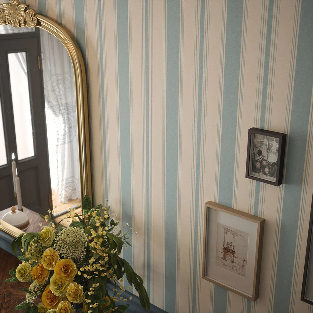 Heritage Stripe Wallpaper - Mineral & Vintage Cream - Lucie Annabel