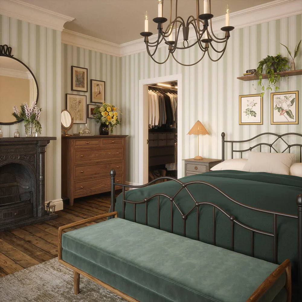 Heritage Stripe Wallpaper - Sage & Vintage Cream - Lucie Annabel