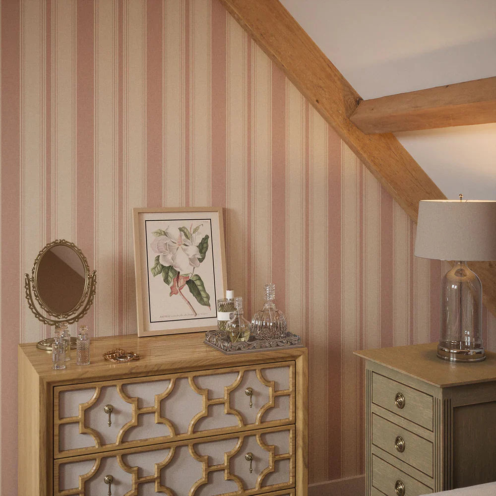 Heritage Stripe Wallpaper - Vintage Rose & Vintage Cream - Lucie Annabel